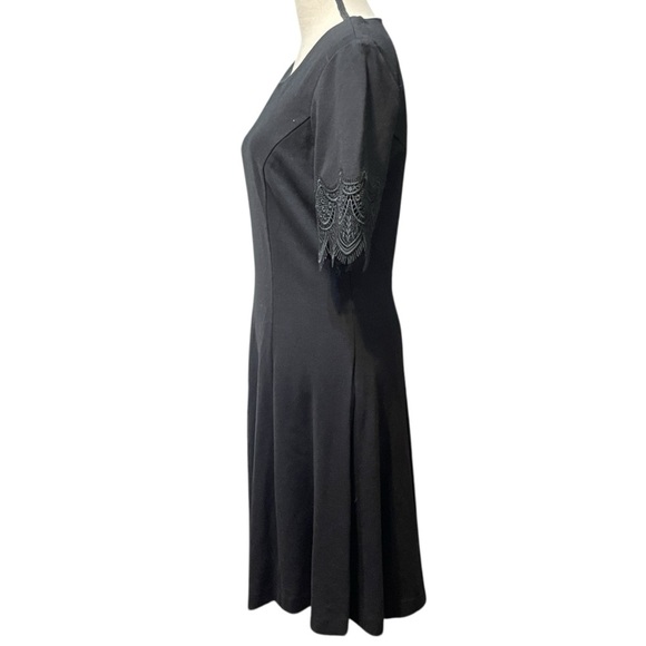 IMNYC Isaac Mizrah Black Ponte Lace Trim Professional Polished Career Dress M - Picture 2 of 13